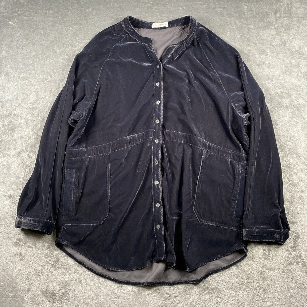 Natural Life Laid Back Velvet Tunic Womens L Slate Blue Button Up Lagenlook Boho